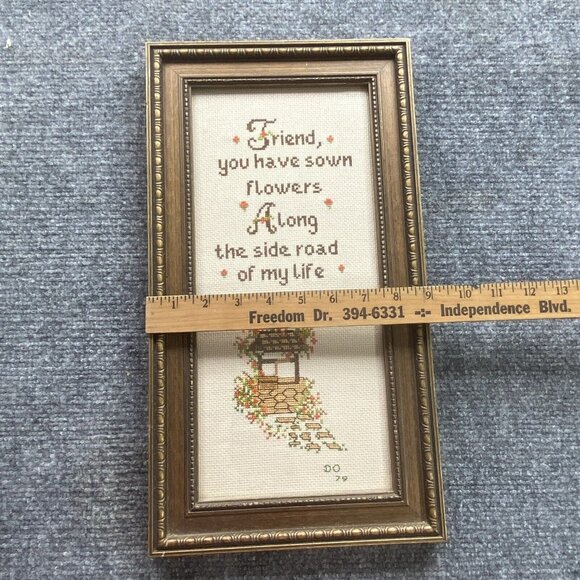 VTG Cross Stitch Sampler Friend You‎ Have Sown Flowers Along The Side Roads 1979 - Picture 7 of 8